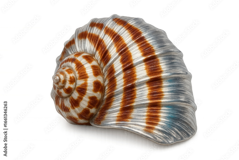 Poster close-up of a beautiful, large, striped seashell isolated on a transparent background, showcasing it