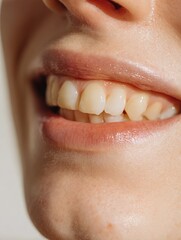 Woman smiling showing healthy teeth and gums in close-up view