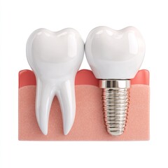 Dental implant replacing missing tooth in gums: 3d illustration