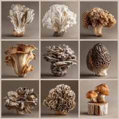 Nine different types of mushrooms creating a stunning collage