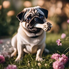 cute little pug on the grass