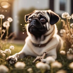 cute little pug on the grass