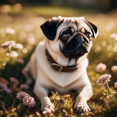 cute little pug on the grass