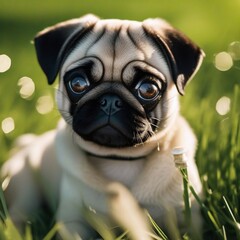 cute little pug on the grass
