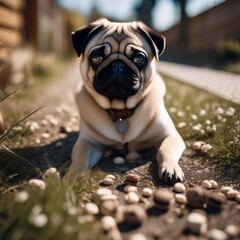 pug on the grass