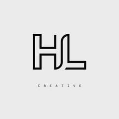HL Creative Letter Logo – Minimal Line Monogram in Black Outline for Modern Branding Identity Design.