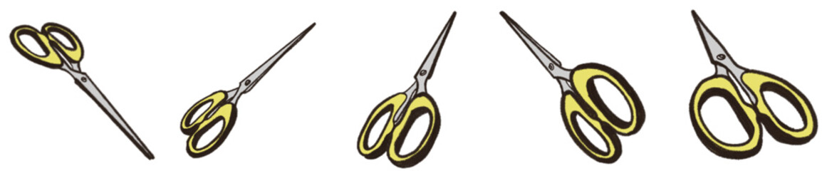 Cartoon Style Scissors Illustration PNG with Yellow Handle for Stationery Design