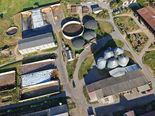 biogas production, biogas plants, bioenergy,aerial panorama landscape view of bio gas production...