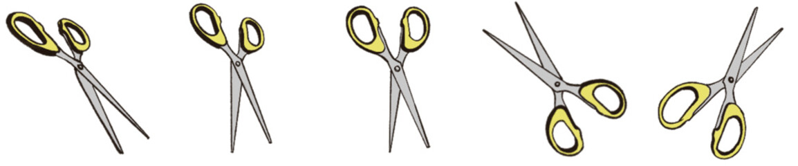 Cartoon Style Scissors Illustration PNG with Yellow Handle for Stationery Design