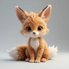 Zorro bebé caricaturesco adorable en estilo 3D