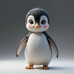 Pingüino caricaturesco adorable en estilo 3D