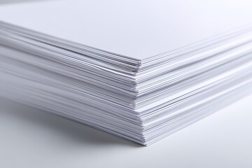 Stacked White Paper Pile Crisp Edges, Clean Sheets, Office Paperwork, Supply