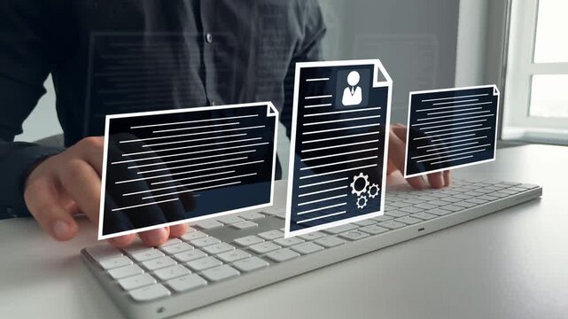 Concept of CEO employment brainstorming, management HR, technology, business leadership consulting customer for development.Online technology for simplifying human resources system management.