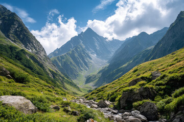 Obraz premium breathtaking summer landscape featuring majestic mountains in different countries each crowned with single flag