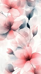 Delicate pink and gray floral pattern with soft petals and leaves