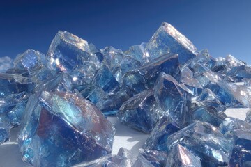 Obraz premium A pile of brilliant, icy blue crystals against a clear sky