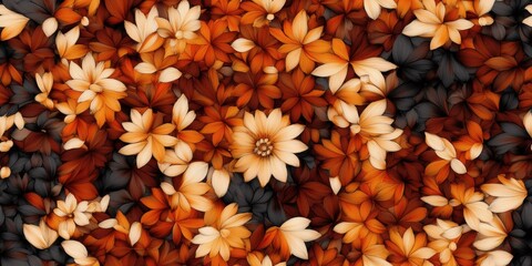 Vibrant autumn flowers pattern with warm tones and petal texture