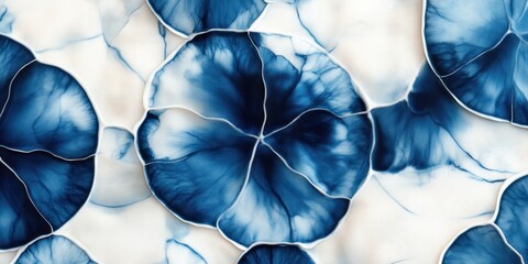 Abstract blue circular patterns on white background with organic flowing design