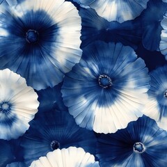 Elegant blue and white abstract floral pattern with geometric design