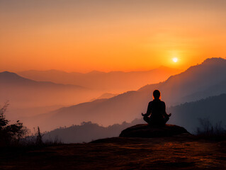 Yoga Meditation at Sunset on the Mountain