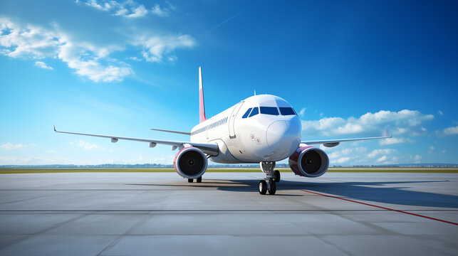commercial airplane, professional aviation photography, clear blue sky or airport