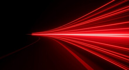 Abstract red light lines converging in perspective, creating a tunnel effect.
