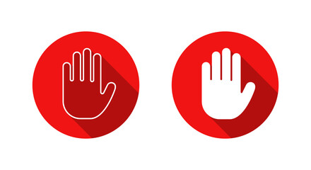 Hand stop icon with long shadow. Palm gesture symbol