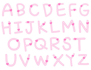 Cute Pink Heart Alphabet Set / Hand Drawn Letters – Playful Decorative Letters with Love Theme for Stickers, Cards, Posters, Scrapbooking and Valentine’s Day Design