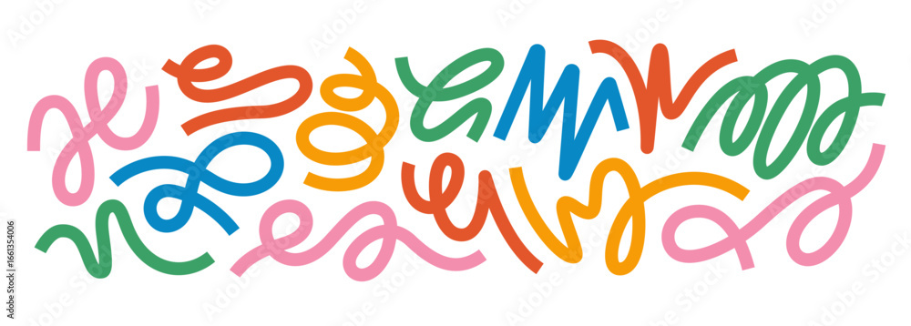 Poster abstract organic color line shapes. vector squiggle pattern design. background with fun kid graphics
