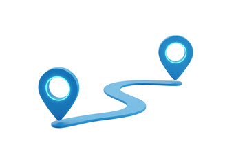 Isolated Winding Blue Route Between Two Glowing Map Pins
