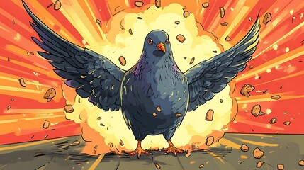 Pigeon cartoon style illustration explosion