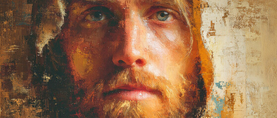 Majestic portrait of Jesus with warm hues inviting serenity and calmness