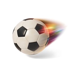 Naklejka premium A soccer ball in motion with a colorful motion blur trail against a white background
