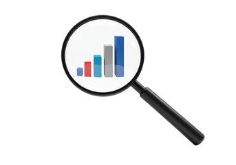 Isolated Magnifying Glass Over Bar Graph Symbolizing Analysis