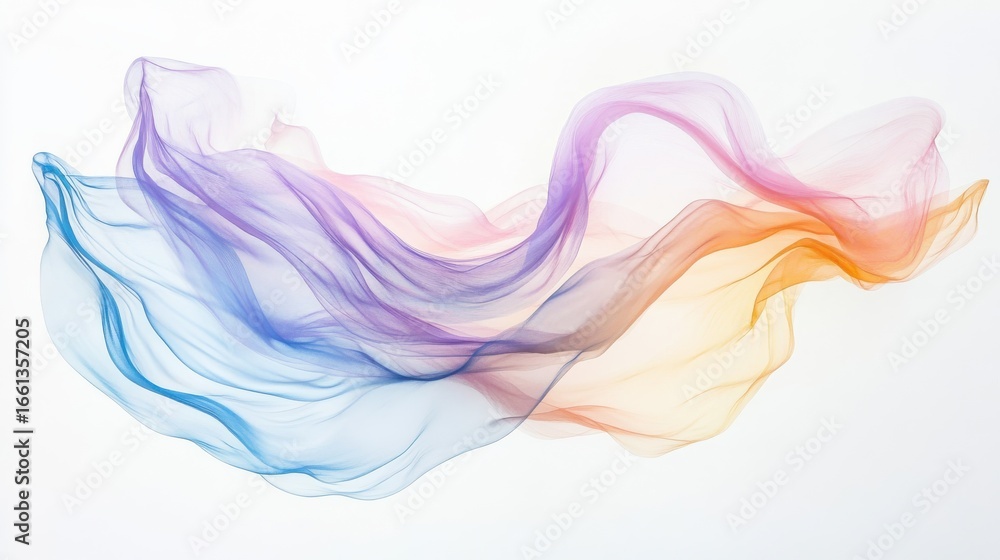 Poster flowing fabric on white background in serene studio setting