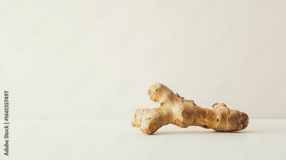 Poster ginger root resting on a plain background in studio setting
