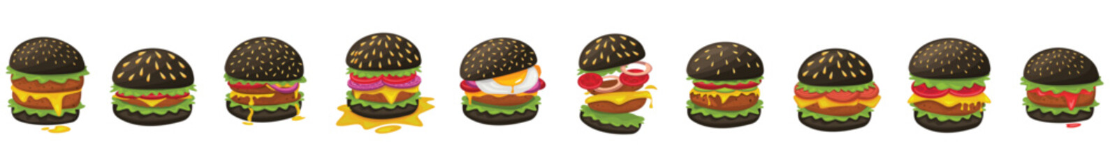 Burger vector set. Set of fast food illustration. Hamburger vector illustration. Fast Food Icons Set. Burger illustration. cheese burger illustration