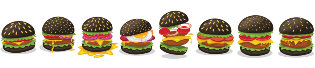 Burger vector set. Set of fast food illustration. Hamburger vector illustration. Fast Food Icons Set. Burger illustration. cheese burger illustration