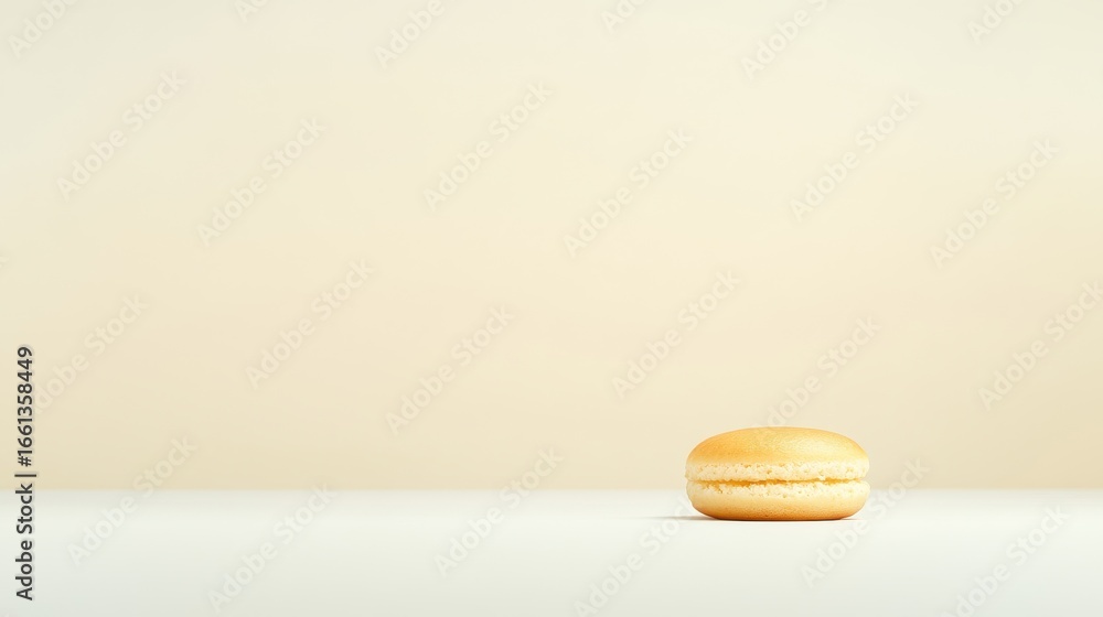 Poster single macaron on a plain surface in a calm studio setting