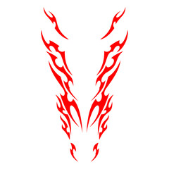 Red Tribal Flame Vector, Symmetrical Fire V-Shape Design, Hot Rod and Tattoo Graphic Illustration