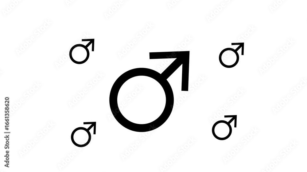 Poster zoom in and out animation the mars symbol. large black symbol in the center and four small symbols a