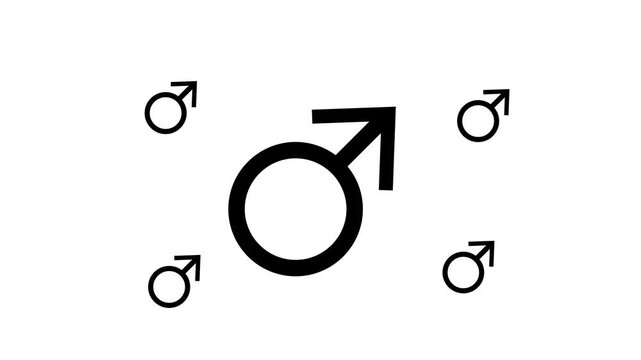 Zoom in and out animation the mars symbol. Large black symbol in the center and four small symbols around. Seamless looped 4k animation on white background