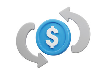 Isolated Blue Coin with Dollar Symbol and Circular Arrows