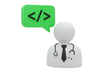 Isolated Doctor Avatar with Code Symbol in Speech Bubble