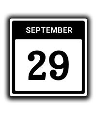 black calendar icon September month date 29