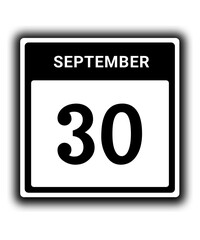 black calendar icon September month date 30