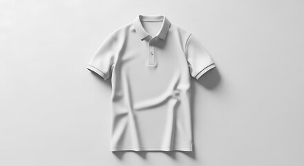 Minimalist white polo shirt mockup flat lay top view clean studio shot for fashion presentation