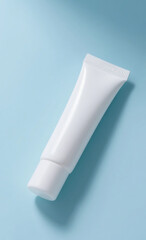 Blank White Cosmetic Tube Mockup on Light Blue Background