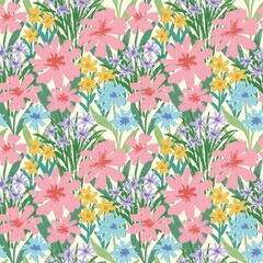 Colorful vintage floral fabric pattern for printing on fabrics, pillows, blankets, scarves