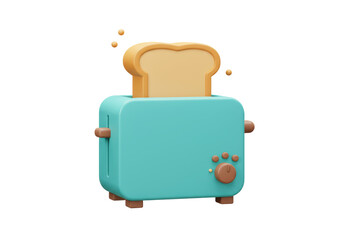 Isolated Cute Blue Toaster with Toast and Crumb Details